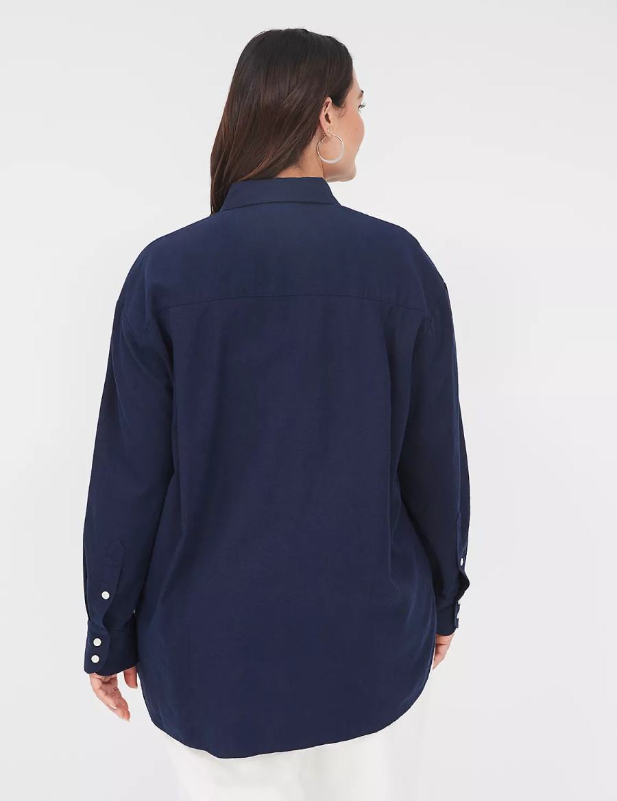 Lane Bryant Relaxed Linen Button-Down Overhemd Dames Blauw | EKS8357TG