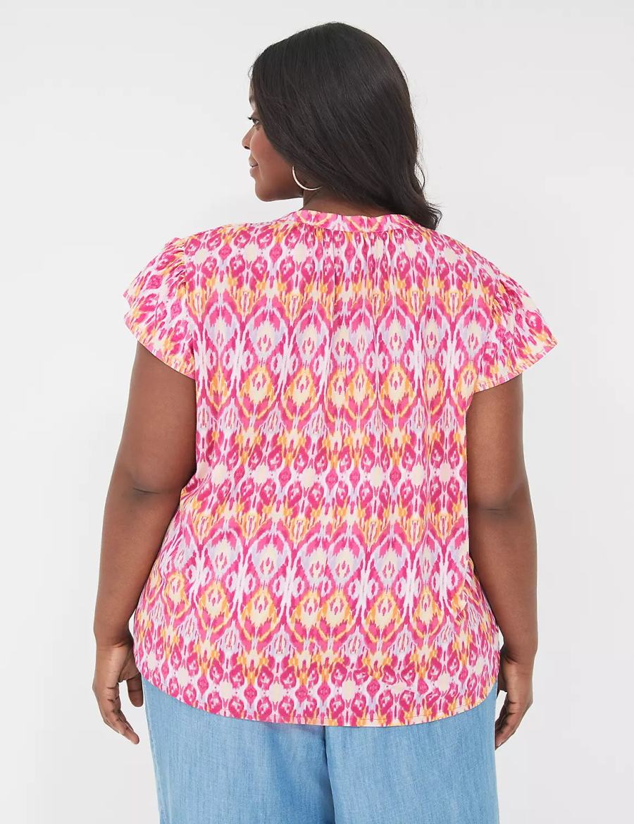 Lane Bryant Relaxed Notch-Neck Woven & Knit Top T-shirts Dames Roze | RMJ9680PI