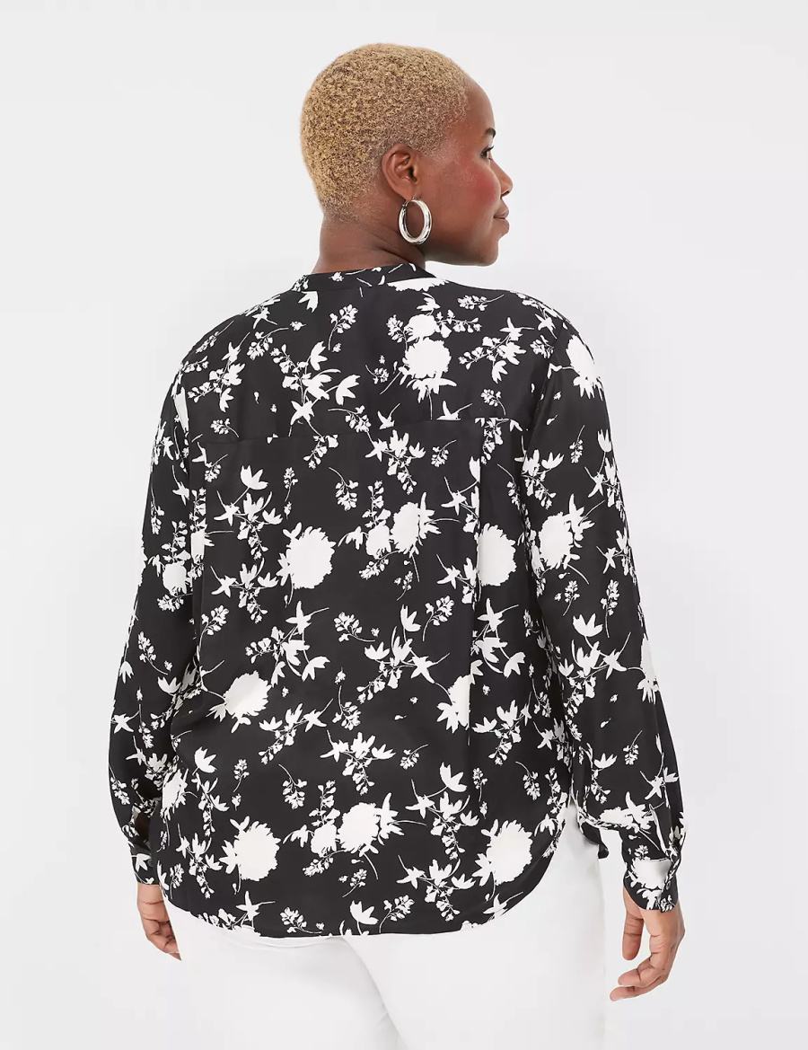 Lane Bryant Relaxed Satin Split-Neck Popover Overhemd Dames Zwart | QLD6364EX