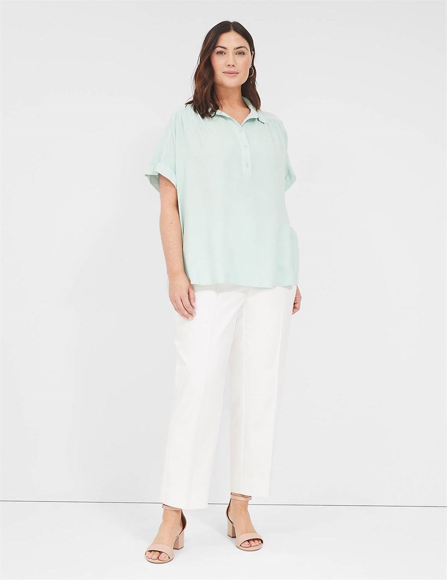 Lane Bryant Relaxed Short-Sleeve Button-Front Overhemd Dames Blauw | UJI796JG