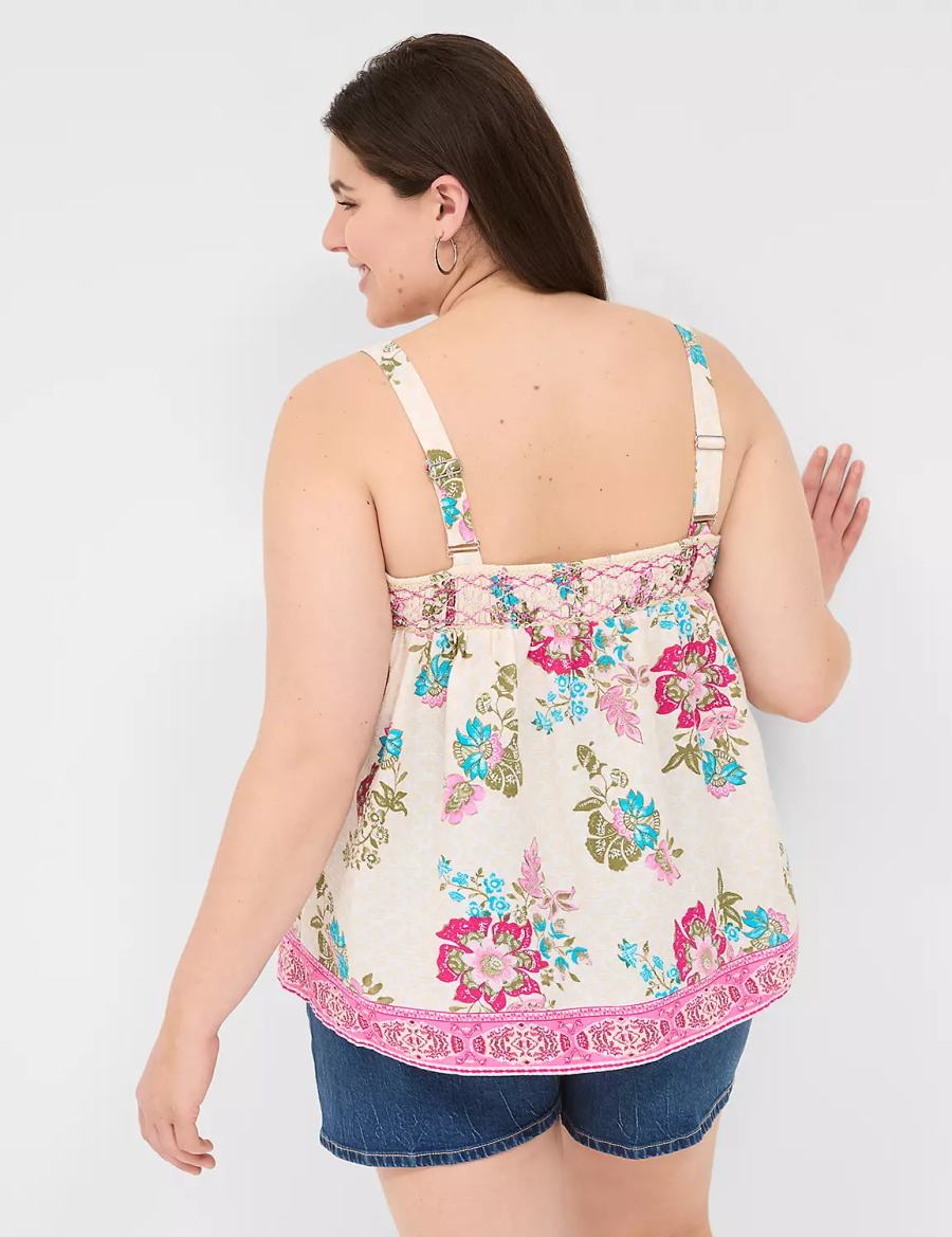 Lane Bryant Relaxed Smocked Square-Neck Tanktop Dames Roze Gekleurd | YUX6018OA