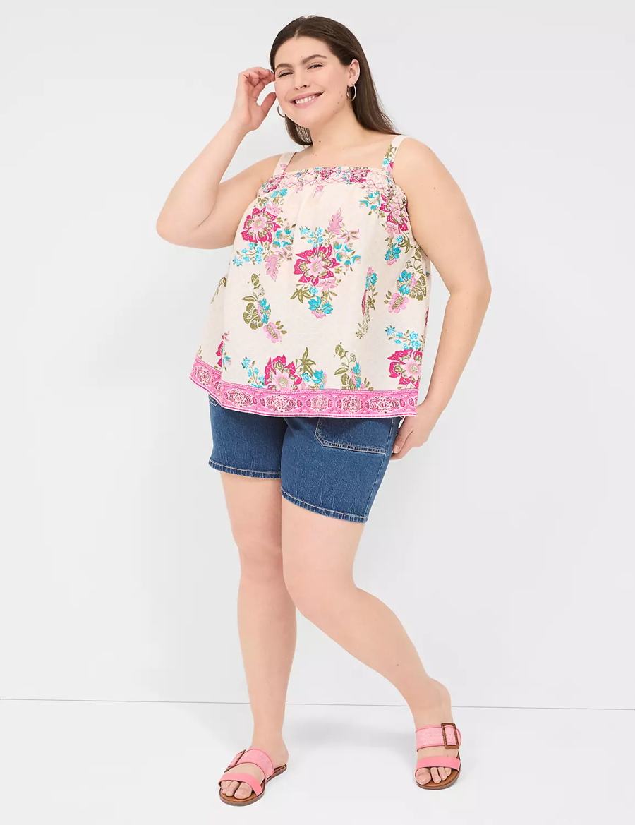 Lane Bryant Relaxed Smocked Square-Neck Tanktop Dames Roze Gekleurd | YUX6018OA