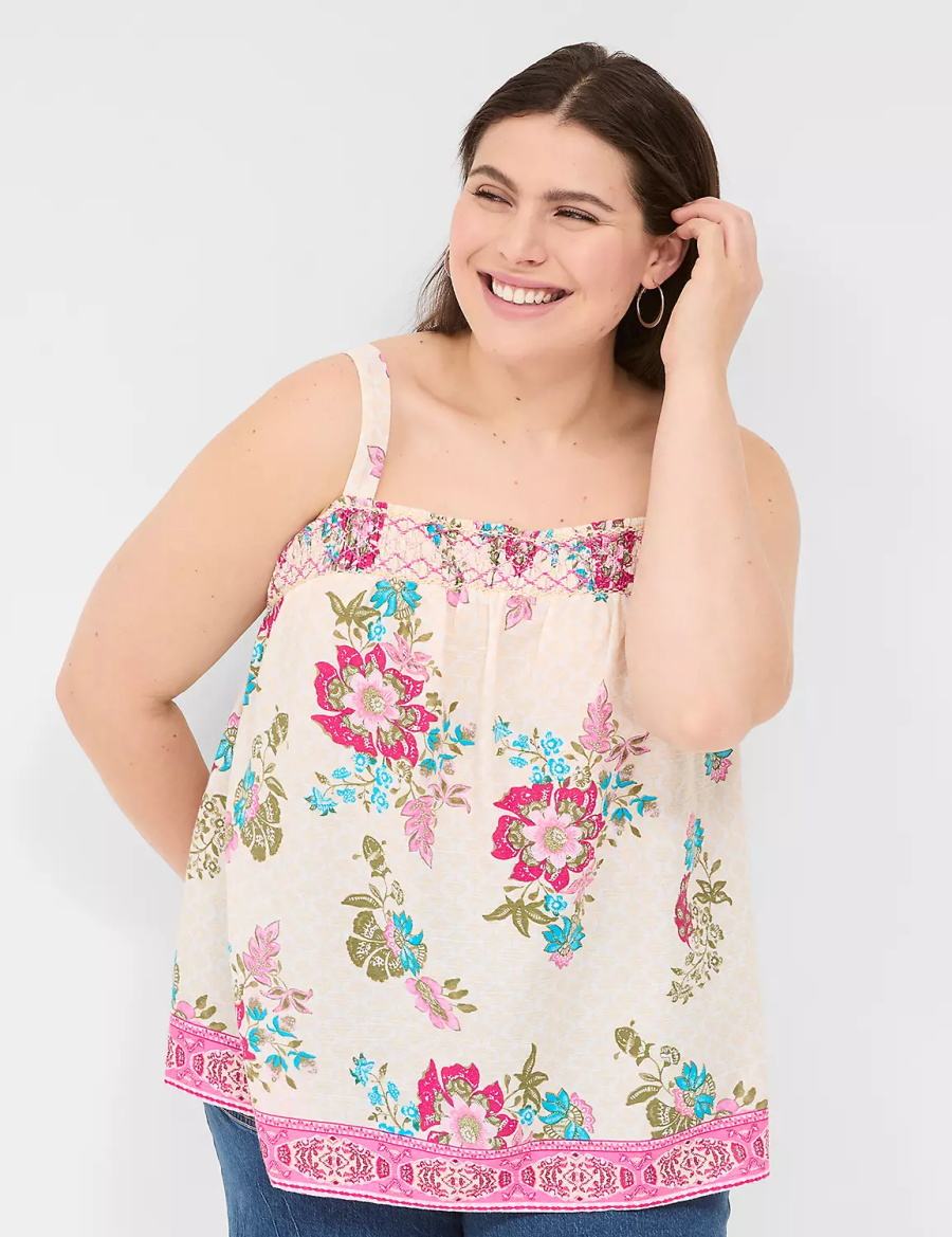 Lane Bryant Relaxed Smocked Square-Neck Tanktop Dames Roze Gekleurd | YUX6018OA