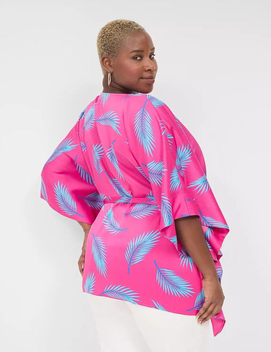 Lane Bryant Relaxed Split-Neck Kimono Top Blouse Dames Roze Blauw | ITZ669MI