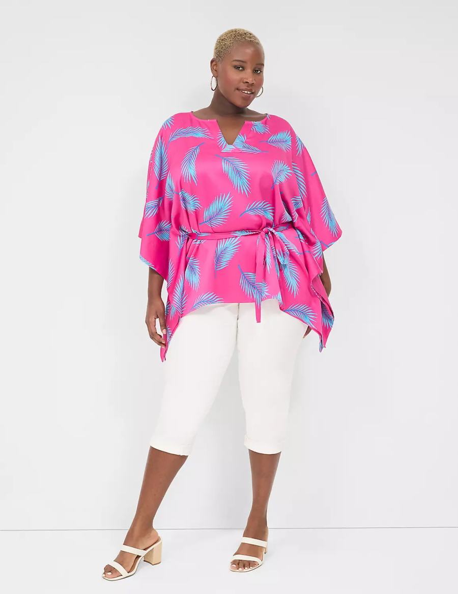Lane Bryant Relaxed Split-Neck Kimono Top Blouse Dames Roze Blauw | ITZ669MI