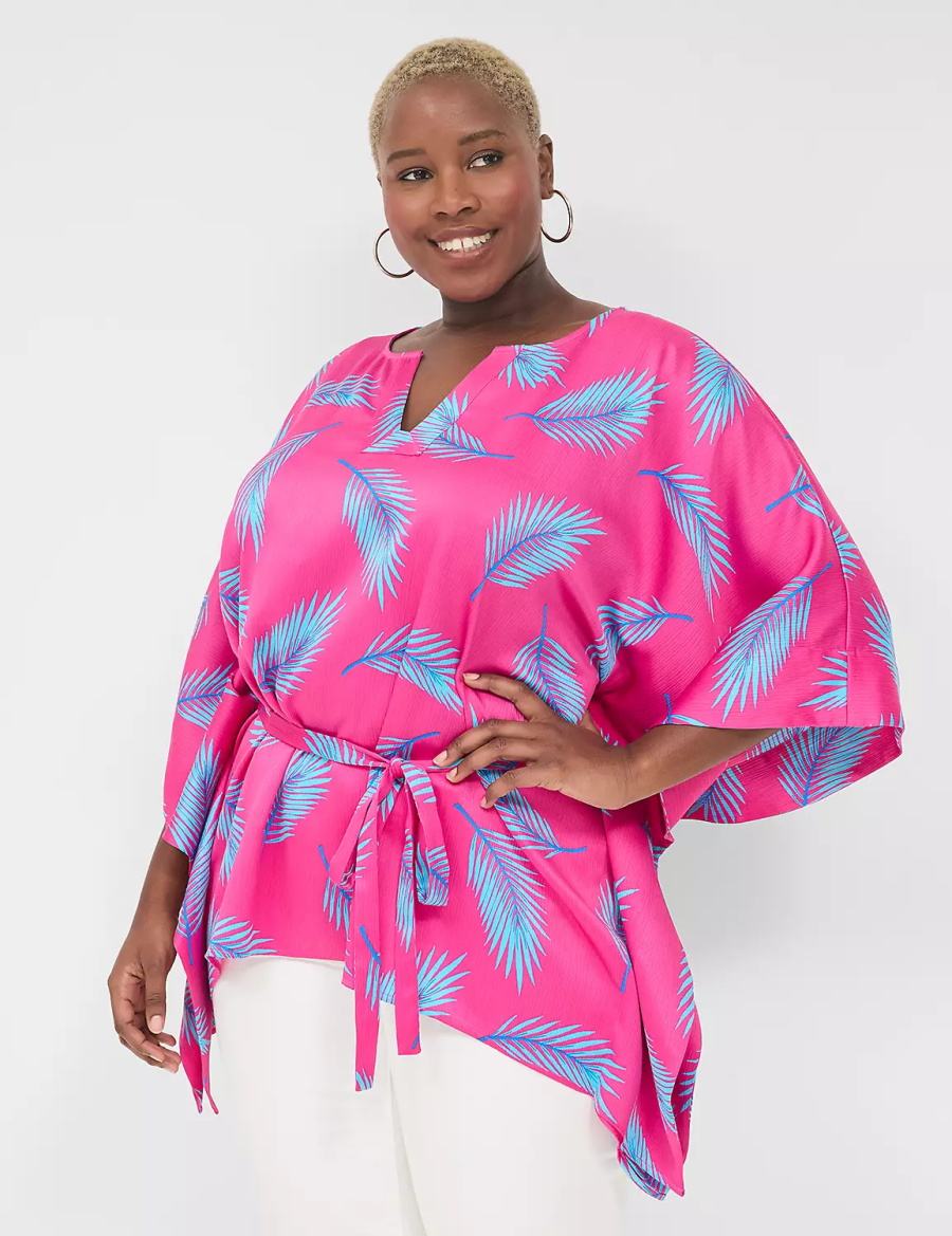 Lane Bryant Relaxed Split-Neck Kimono Top Blouse Dames Roze Blauw | ITZ669MI