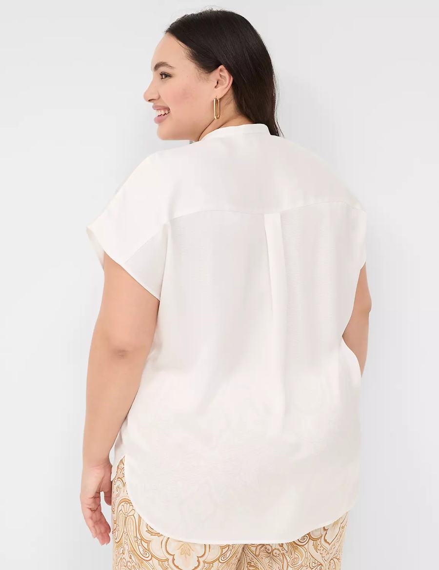 Lane Bryant Relaxed Split-Neck Popover Blouse Dames Wit Roze | GQB7837DO