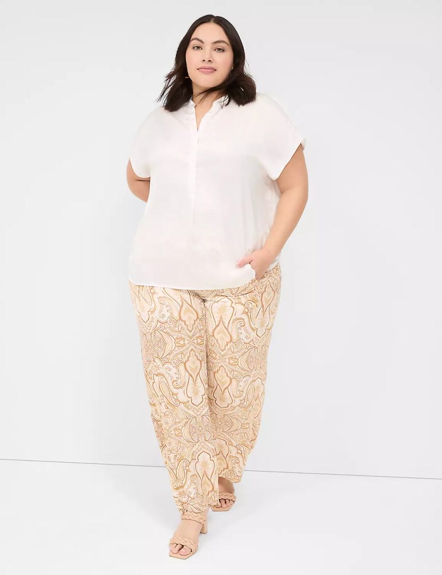 Lane Bryant Relaxed Split-Neck Popover Blouse Dames Wit Roze | GQB7837DO