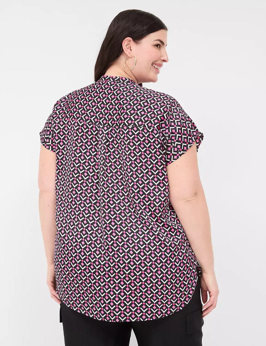 Lane Bryant Relaxed Split-Neck Popover Blouse Dames Roze Zwart | XVP4589ON