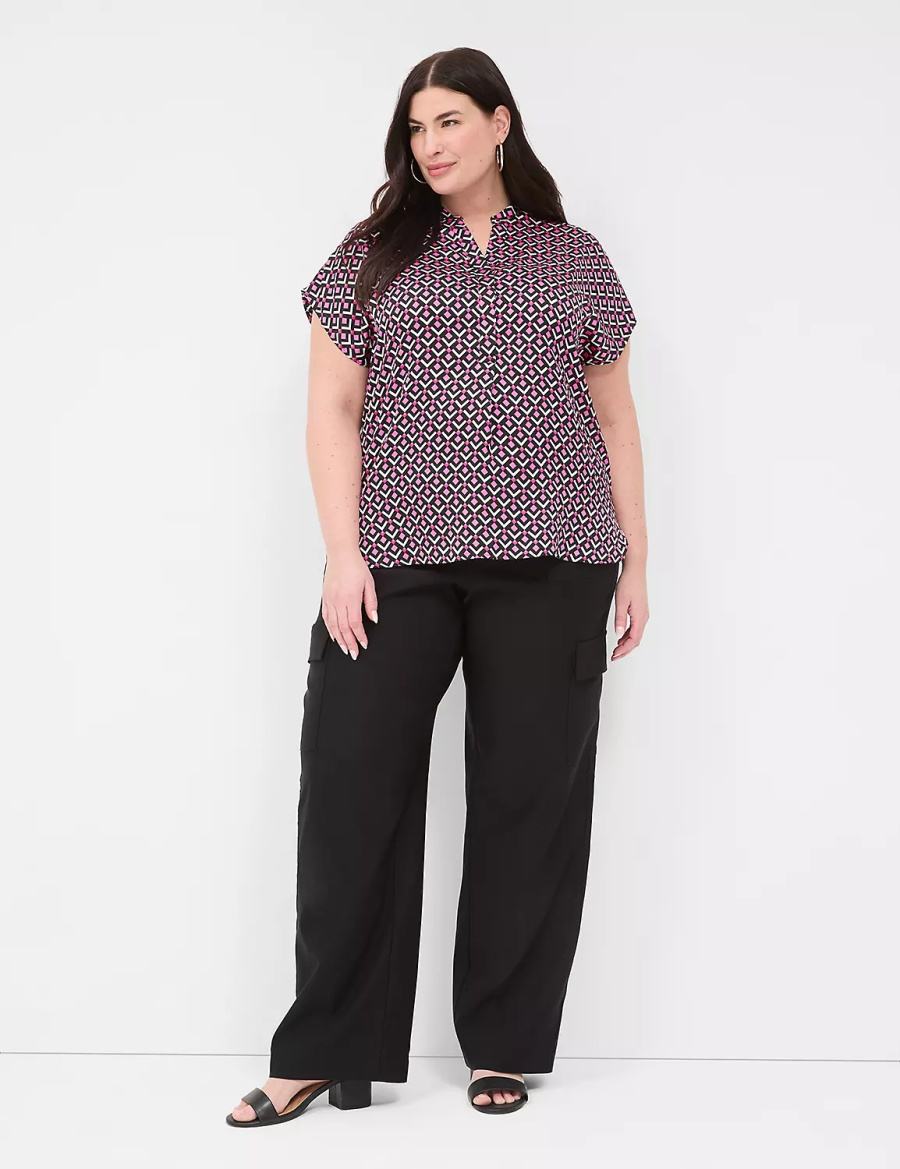 Lane Bryant Relaxed Split-Neck Popover Blouse Dames Roze Zwart | XVP4589ON