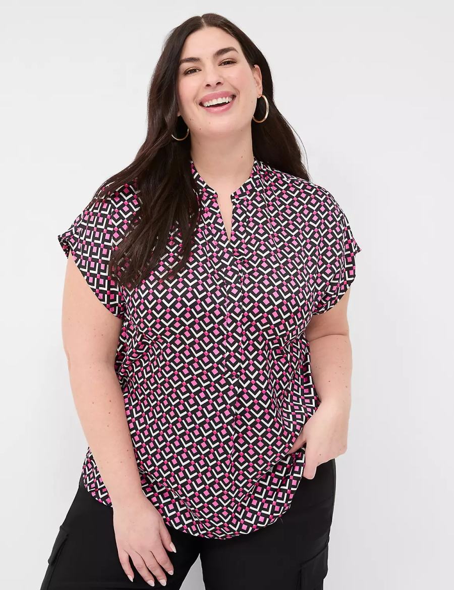 Lane Bryant Relaxed Split-Neck Popover Blouse Dames Roze Zwart | XVP4589ON