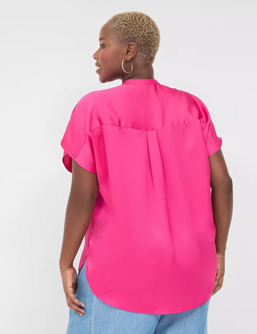 Lane Bryant Relaxed Split-Neck Popover Blouse Dames Roze | LGN6789GD