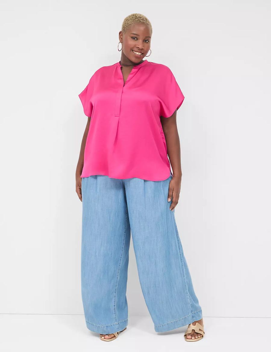 Lane Bryant Relaxed Split-Neck Popover Blouse Dames Roze | LGN6789GD