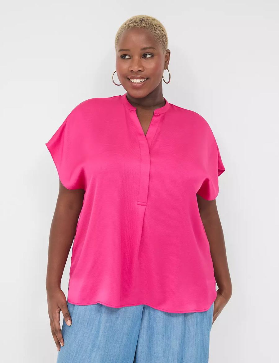 Lane Bryant Relaxed Split-Neck Popover Blouse Dames Roze | LGN6789GD