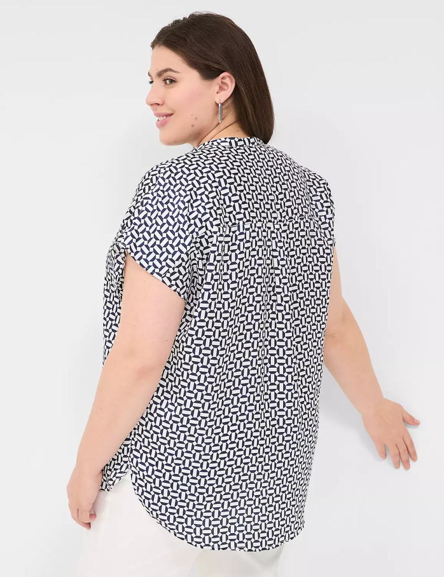 Lane Bryant Relaxed Split-Neck Popover Blouse Dames Donkerblauw | APU1625ET