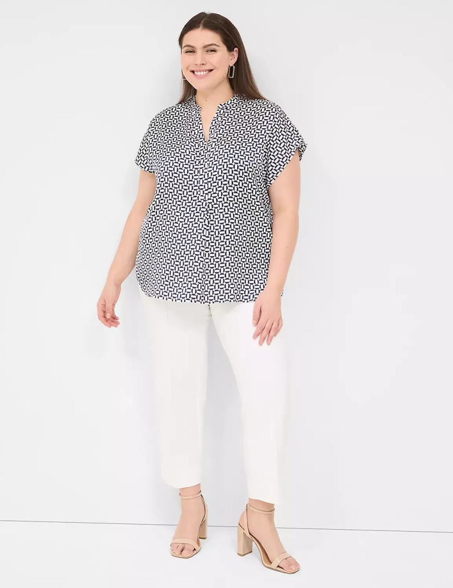 Lane Bryant Relaxed Split-Neck Popover Blouse Dames Donkerblauw | APU1625ET