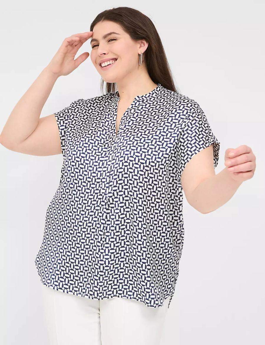 Lane Bryant Relaxed Split-Neck Popover Blouse Dames Donkerblauw | APU1625ET