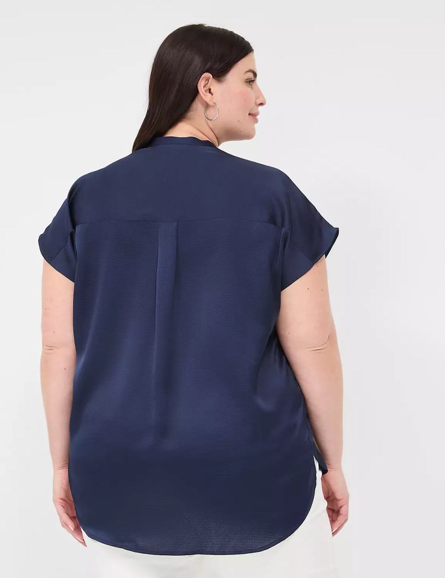 Lane Bryant Relaxed Split-Neck Popover Blouse Dames Blauw | JBR868PP