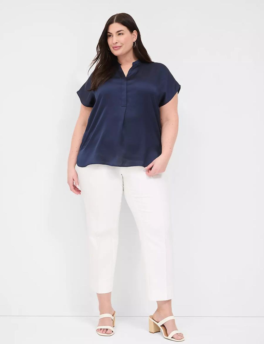 Lane Bryant Relaxed Split-Neck Popover Blouse Dames Blauw | JBR868PP