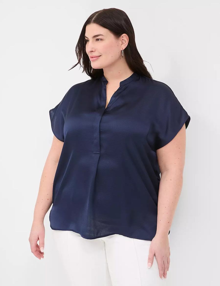 Lane Bryant Relaxed Split-Neck Popover Blouse Dames Blauw | JBR868PP