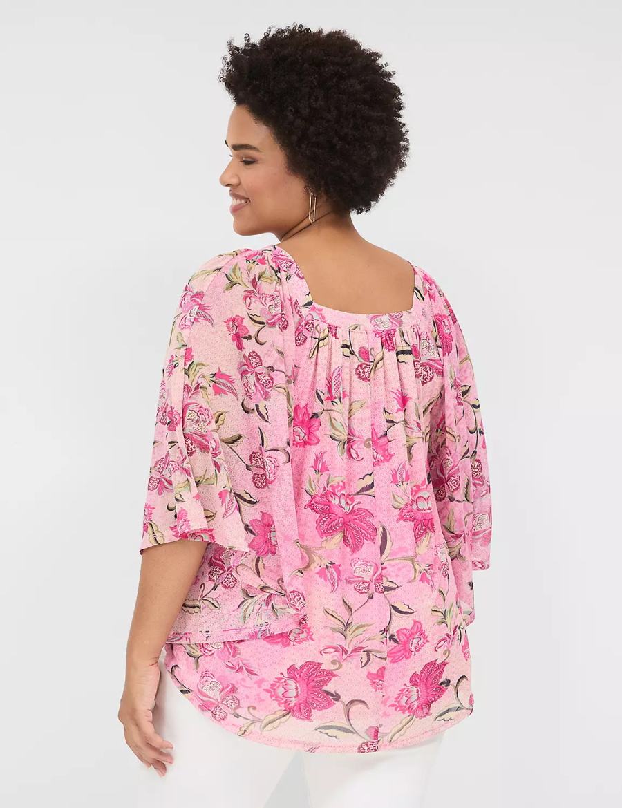 Lane Bryant Relaxed Square-Neck Trimmed Circle Drama Top Blouse Dames Roze | SLN1443RK