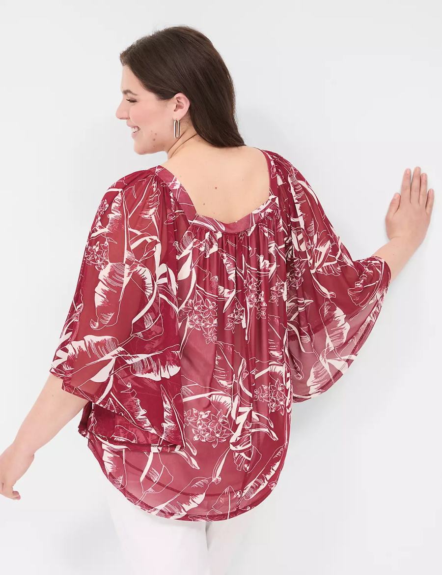 Lane Bryant Relaxed Square-Neck Trimmed Circle Drama Top Blouse Dames Bordeaux | IUG8950KF