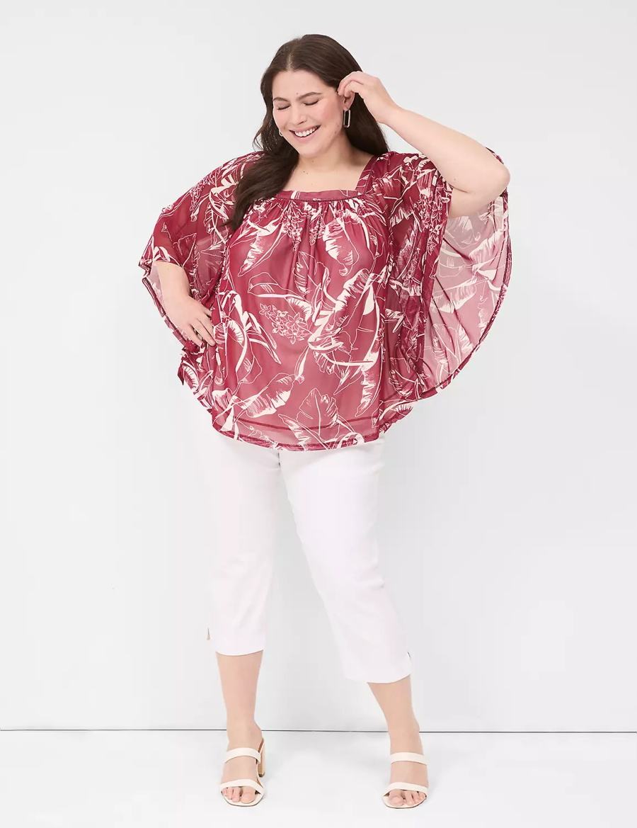 Lane Bryant Relaxed Square-Neck Trimmed Circle Drama Top Blouse Dames Bordeaux | IUG8950KF