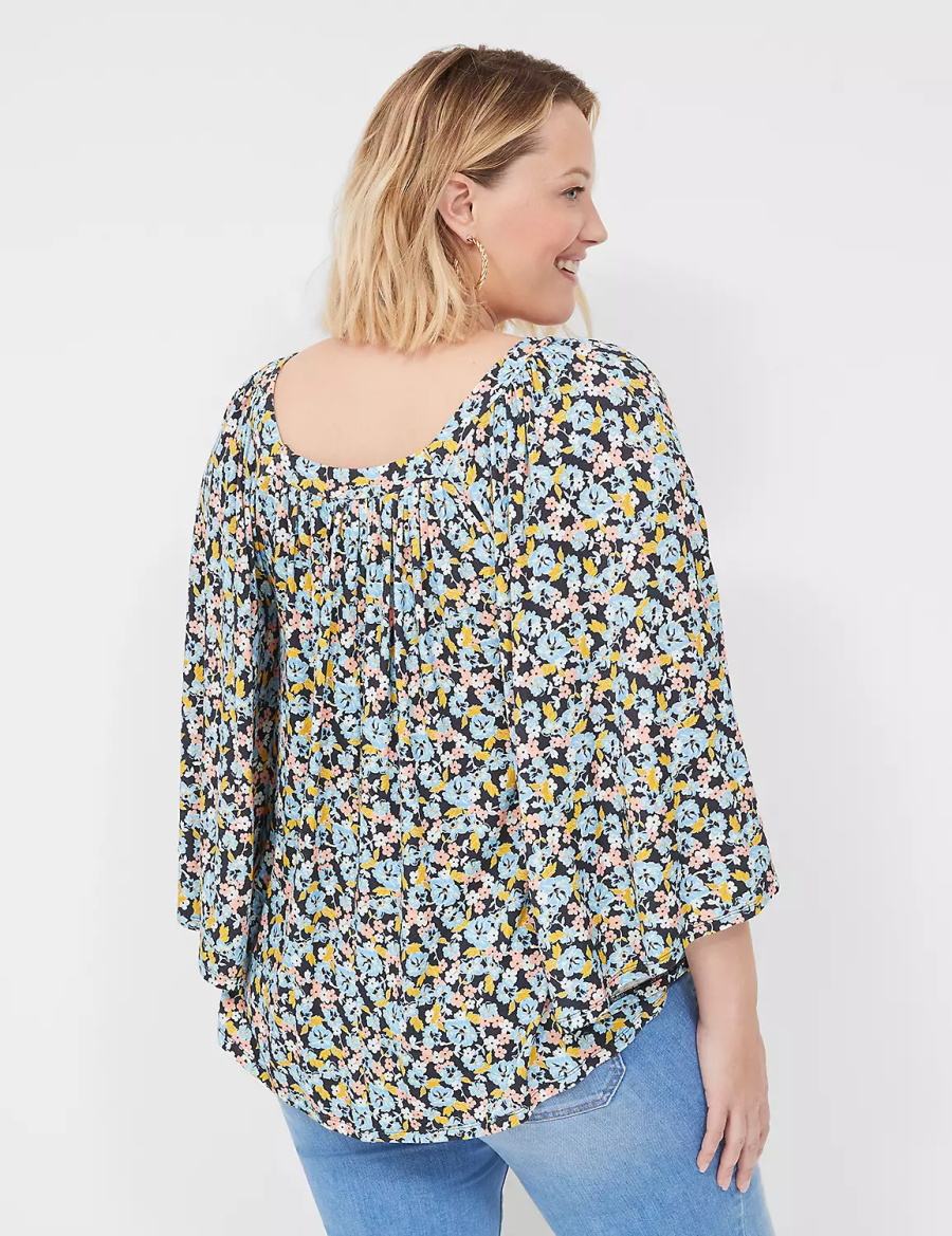 Lane Bryant Relaxed Square-Neck Trimmed Circle Drama Top Blouse Dames Blauw Koraal | NNL1464NH