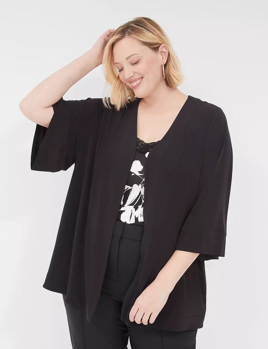 Lane Bryant Relaxed Wide 3/4-Sleeve Overpiece Badjas Dames Zwart | KCU5217WR