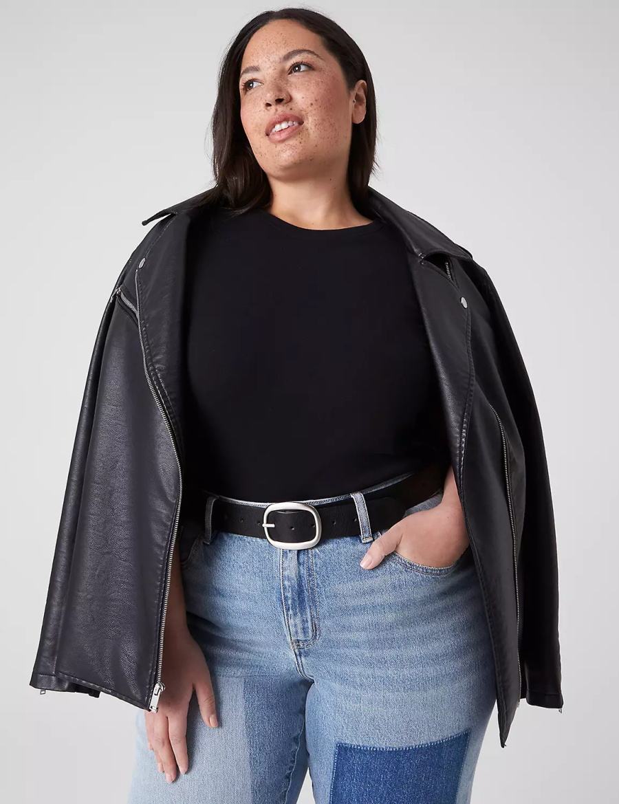 Lane Bryant Reversible Rounded Buckle Riemen Dames Zwart | EAA5464CW