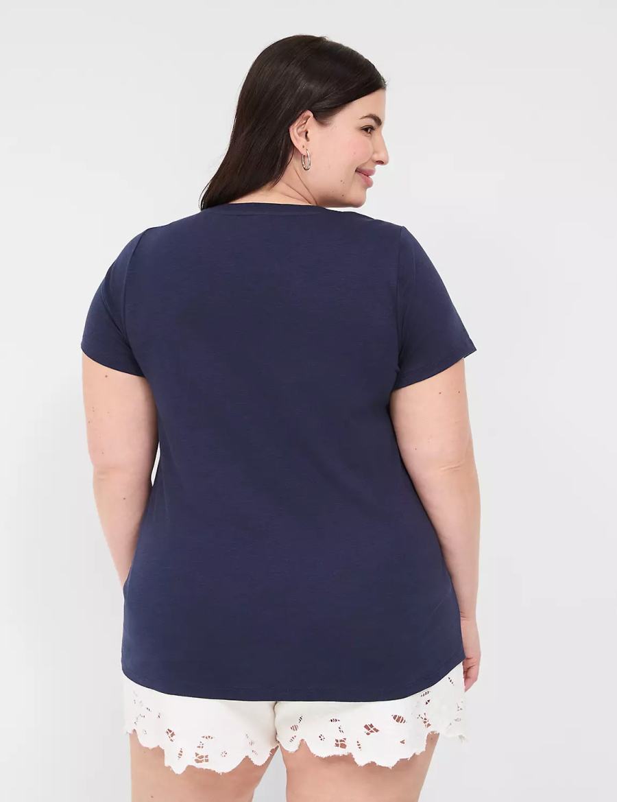 Lane Bryant Rhinestone Palm Trees & Ocean Breeze Graphic Tee T-shirts Dames Blauw | UMM6694SO