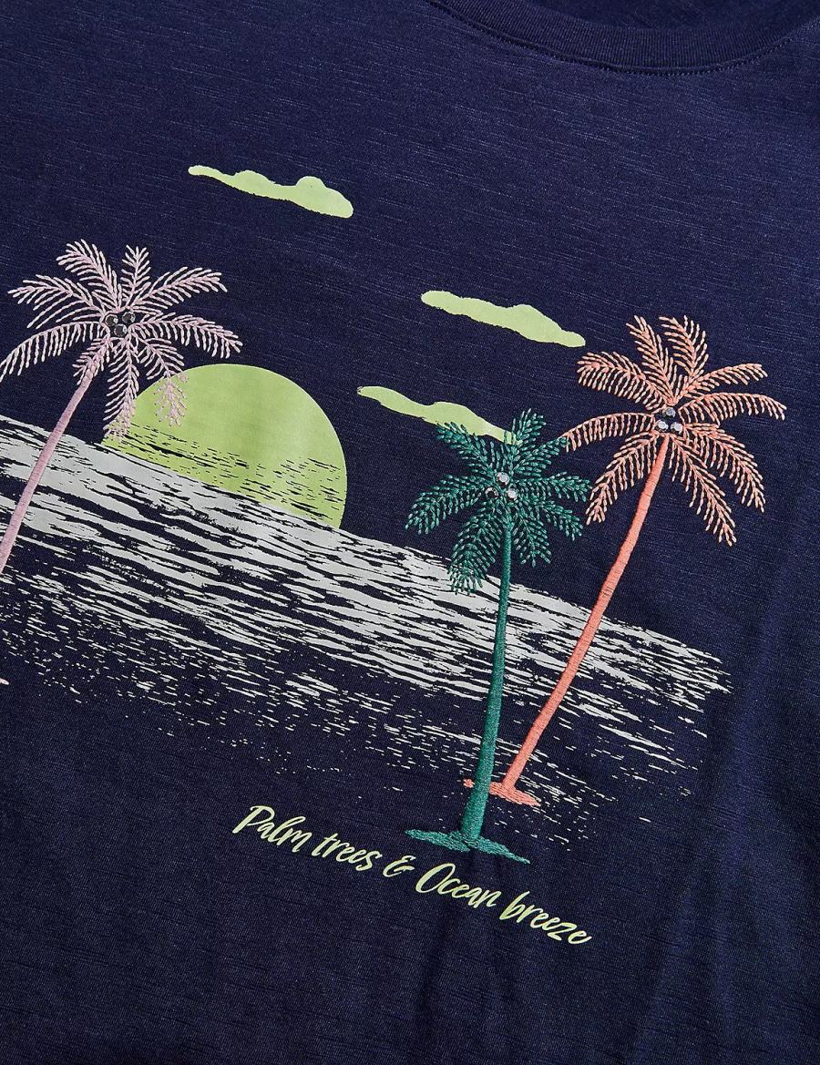 Lane Bryant Rhinestone Palm Trees & Ocean Breeze Graphic Tee T-shirts Dames Blauw | UMM6694SO