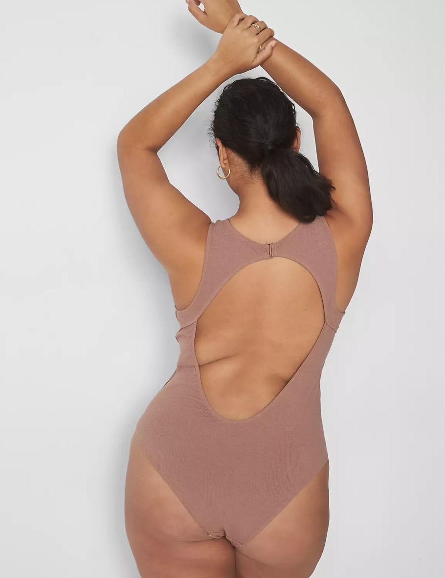 Lane Bryant Rib Open-Back Bodysuit Dames Bruin | VIC6694RU