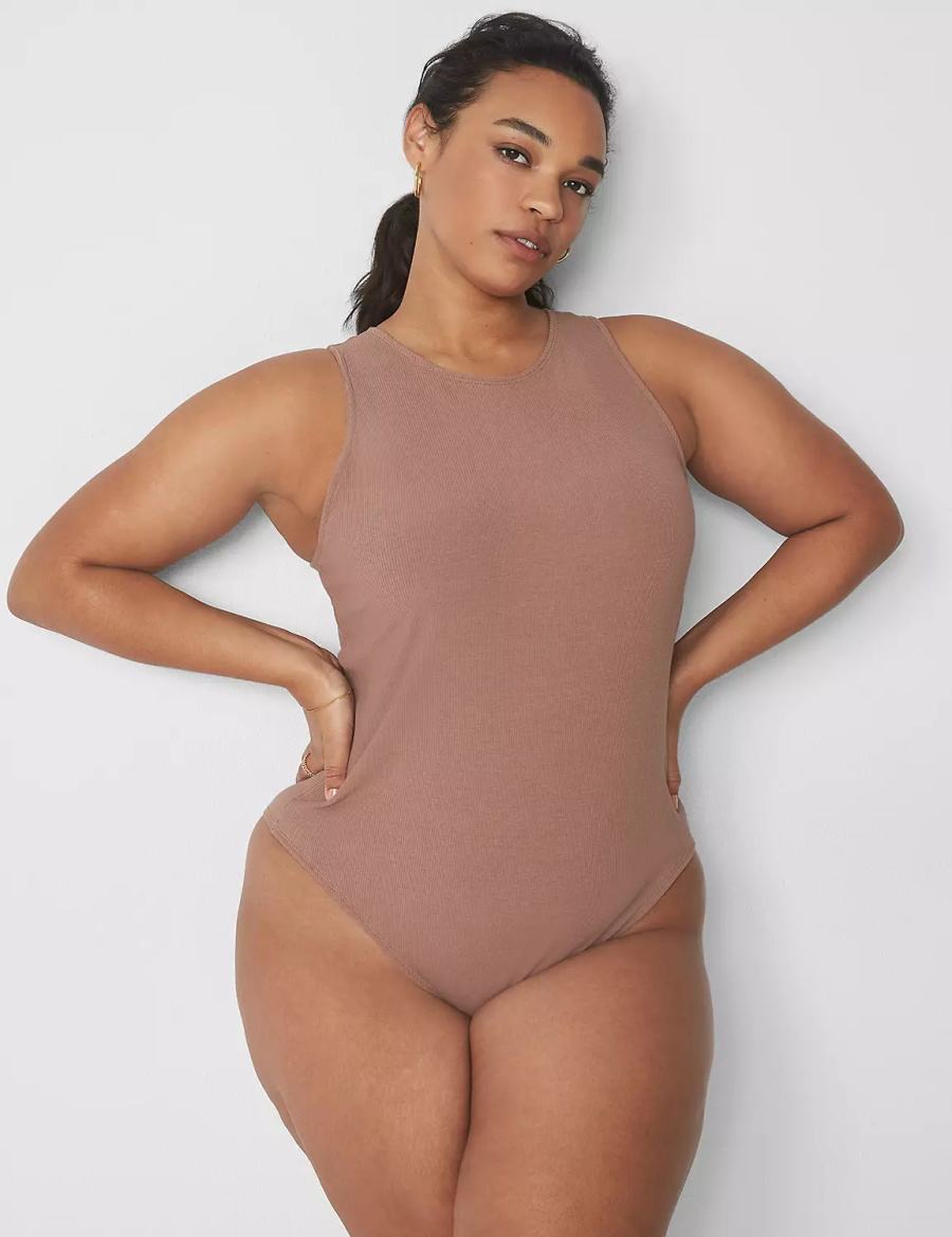 Lane Bryant Rib Open-Back Bodysuit Dames Bruin | VIC6694RU