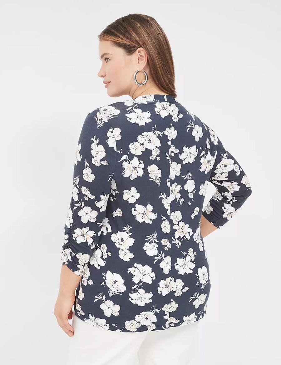 Lane Bryant Ruched 3/4-Sleeve Open-Front Overpiece Badjas Dames Donkerblauw | FUV5199JJ