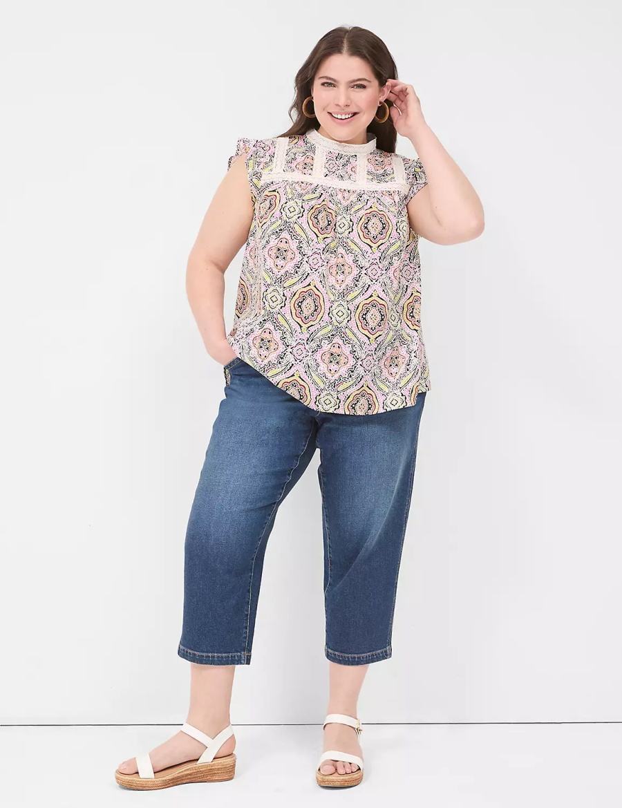 Lane Bryant Ruffle Cap-Sleeve Lace-Trim Top T-shirts Dames Gekleurd | LRD611TO