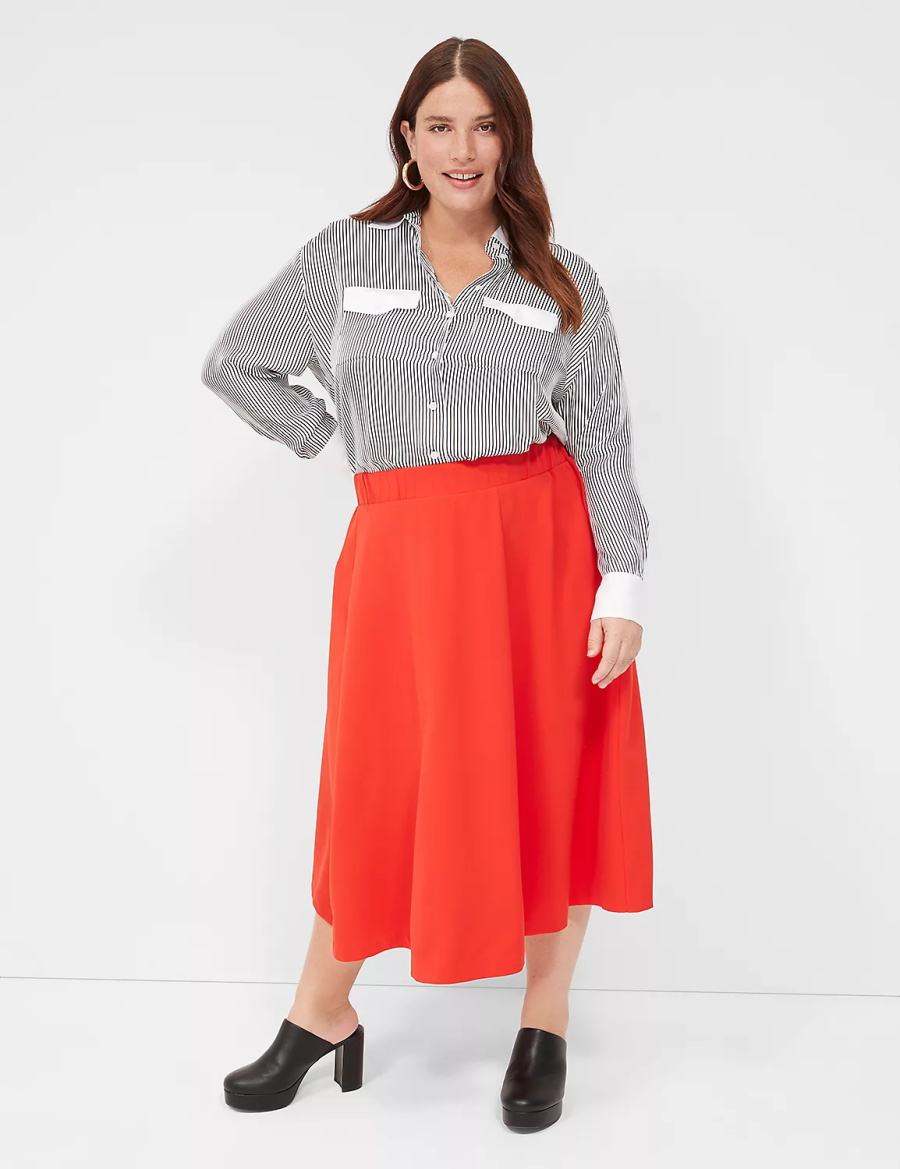 Lane Bryant Satin Button-Down Boyfriend Overhemd Dames Zwart Wit Strepen | RPS28100HK