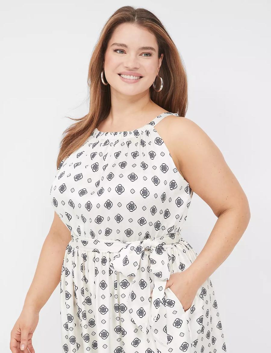 Lane Bryant Satin Halter-Necked Midi-jurk Dames Donkerblauw | AOE5314XT