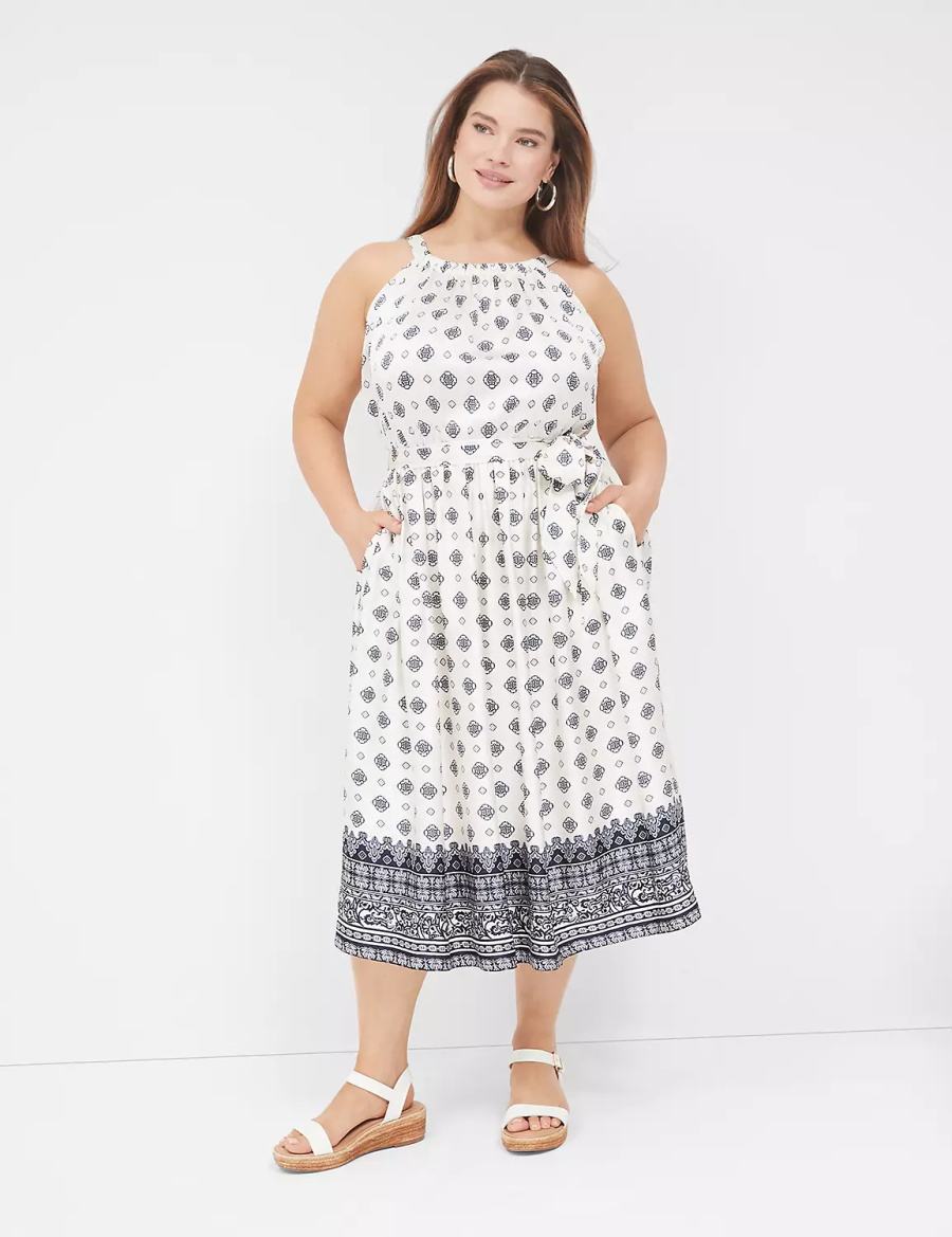 Lane Bryant Satin Halter-Necked Midi-jurk Dames Donkerblauw | AOE5314XT