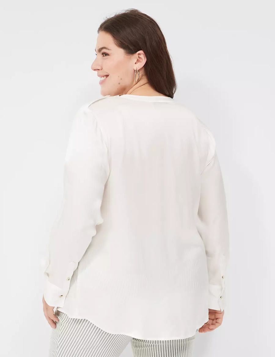 Lane Bryant Satin Long-Sleeve Button-Front Blouse Dames Wit Roze | WBA8184CF
