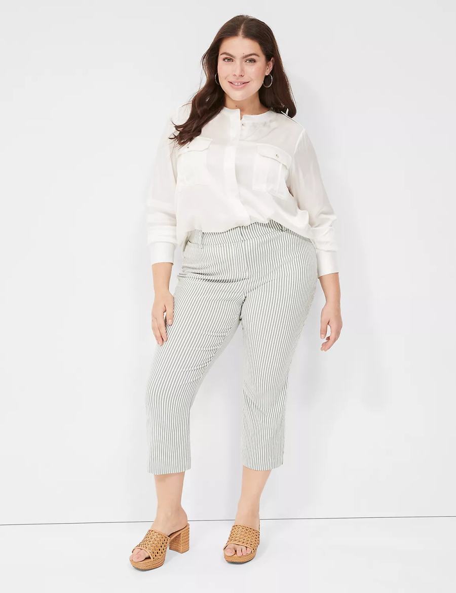 Lane Bryant Satin Long-Sleeve Button-Front Blouse Dames Wit Roze | WBA8184CF