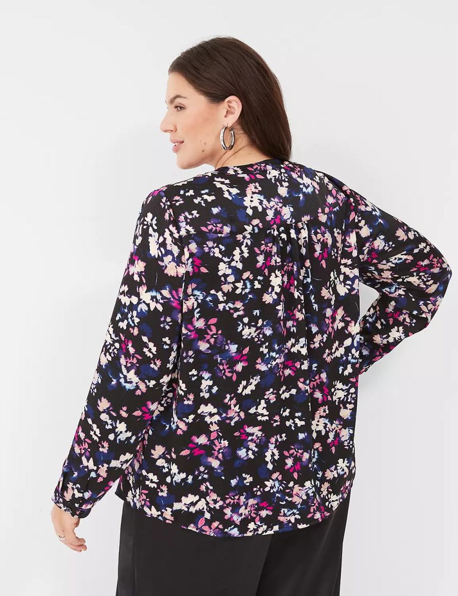 Lane Bryant Satin Ruched-Shoulder Blouse Dames Zwart Gekleurd | WEF7912LW