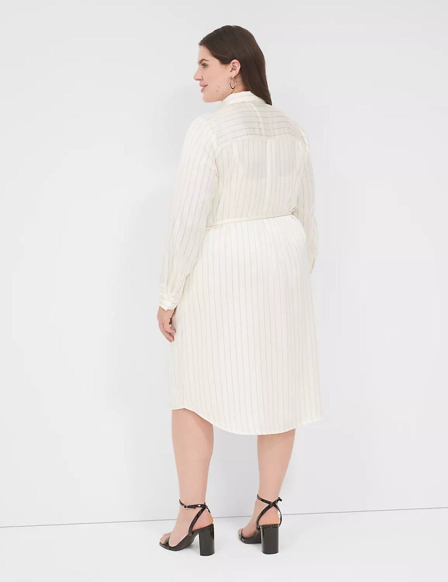 Lane Bryant Satin Shirt Overpiece Casual Jurk Dames Wit Zwart Strepen | JDZ3452GC