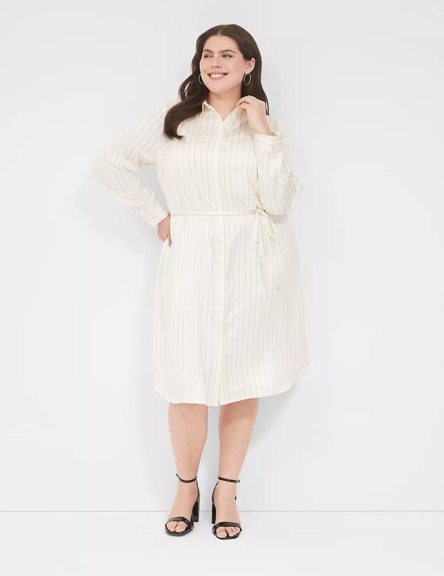 Lane Bryant Satin Shirt Overpiece Casual Jurk Dames Wit Zwart Strepen | JDZ3452GC