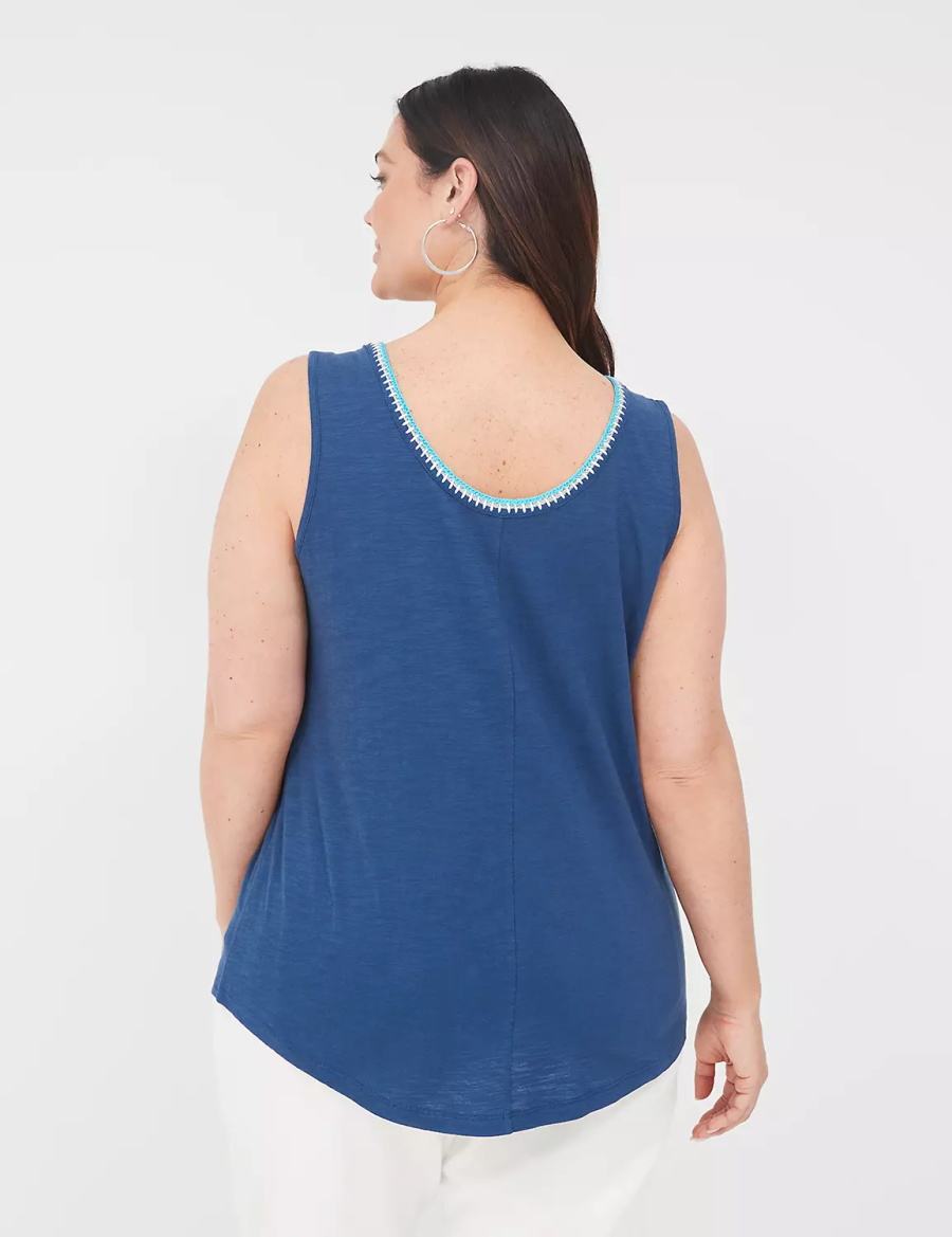 Lane Bryant Scoop-Neck Crochet-Trim Tanktop Dames Donkerblauw | ULF6213YZ
