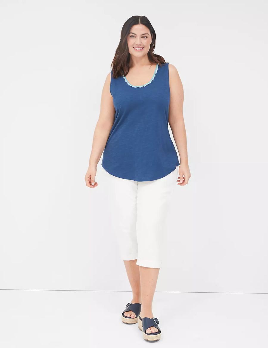 Lane Bryant Scoop-Neck Crochet-Trim Tanktop Dames Donkerblauw | ULF6213YZ