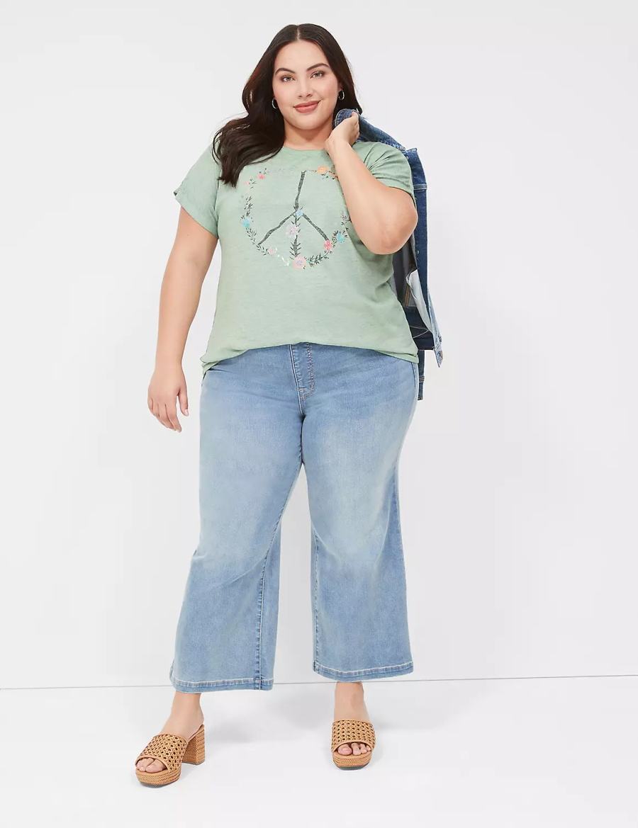 Lane Bryant Scoop-Neck Peace Flowers Graphic Tee T-shirts Dames Lichtgroen | QEL228UB