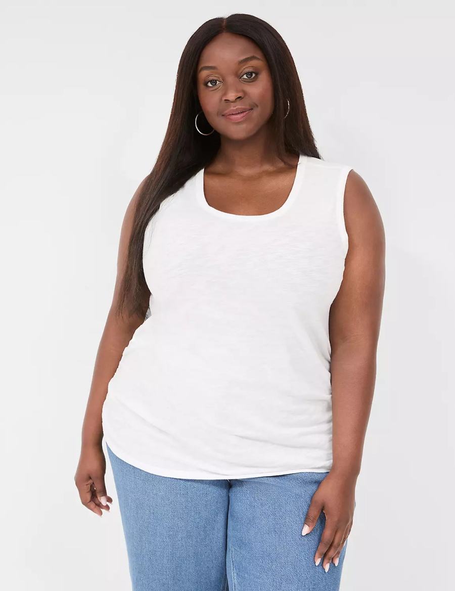 Lane Bryant Scoop-Neck Side-Ruched Tanktop Dames Wit | BBZ7042ES