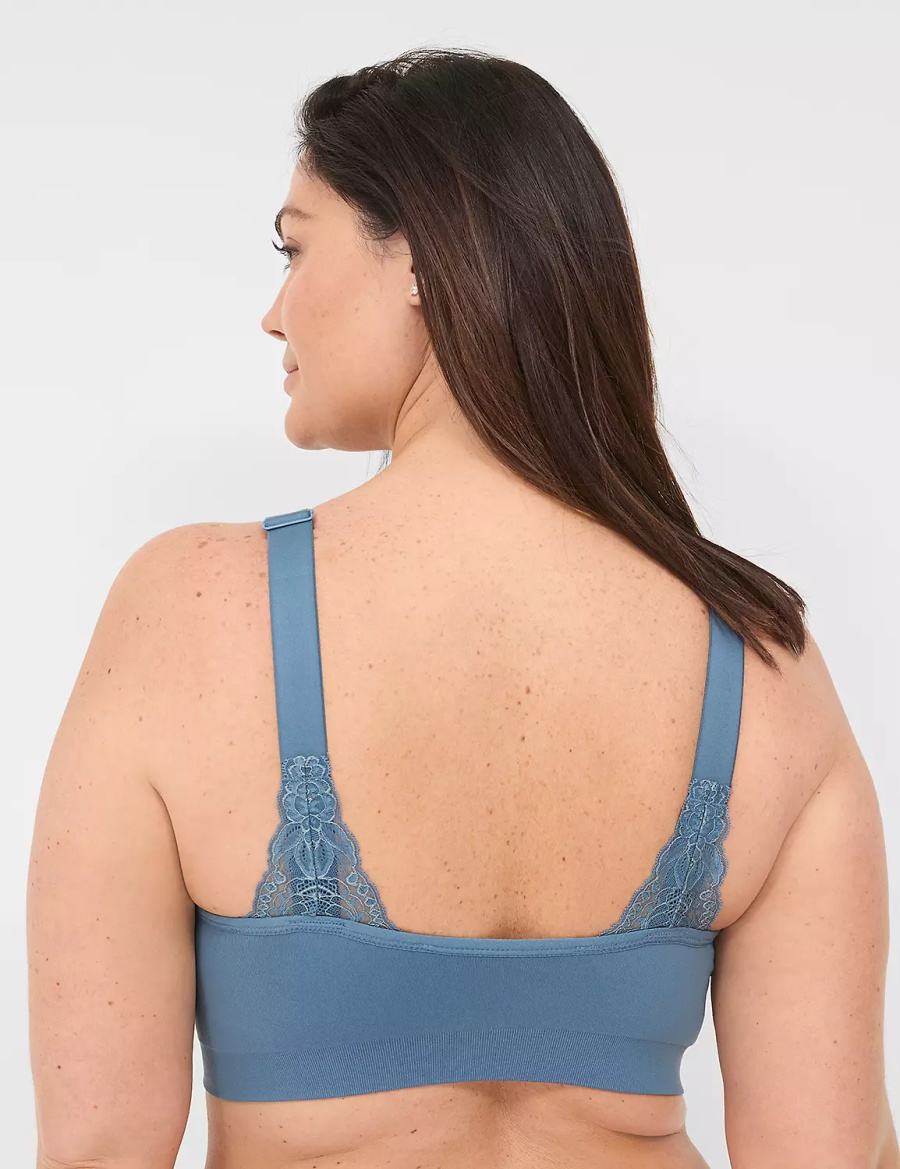 Lane Bryant Seamless Lace-Trim Bralettes Dames Blauw Grijs | KYU6820TZ