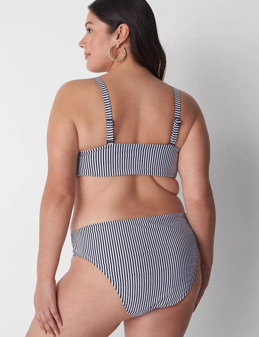 Lane Bryant Seersucker High-Leg Cheeky Swim Bikinibroekje Dames Blauw | KFU536ER